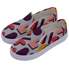 Shapes In Retro Colors On A Green Background Kids  Canvas Slip Ons by LalyLauraFLM