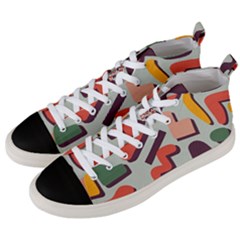 Shapes In Retro Colors On A Green Background Men s Mid-top Canvas Sneakers by LalyLauraFLM