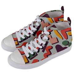 Shapes In Retro Colors On A Green Background Women s Mid-top Canvas Sneakers by LalyLauraFLM