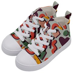 Shapes In Retro Colors On A Green Background Kids  Mid-top Canvas Sneakers by LalyLauraFLM