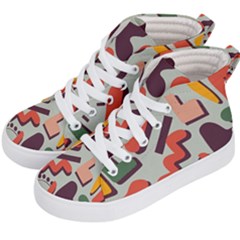 Shapes In Retro Colors On A Green Background Kids  Hi-top Skate Sneakers by LalyLauraFLM