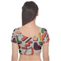 Shapes In Retro Colors On A Green Background Velvet Short Sleeve Crop Top  View2