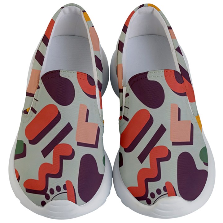 Shapes In Retro Colors On A Green Background Kids Lightweight Slip Ons