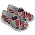 Shapes In Retro Colors On A Green Background Kids Lightweight Slip Ons View3