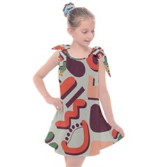 Shapes In Retro Colors On A Green Background Kids  Tie Up Tunic Dress by LalyLauraFLM