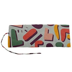 Shapes In Retro Colors On A Green Background Roll Up Canvas Pencil Holder (s) by LalyLauraFLM