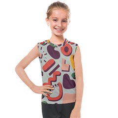 Shapes In Retro Colors On A Green Background Kids  Mesh Tank Top by LalyLauraFLM