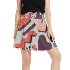 Shapes In Retro Colors On A Green Background Waistband Skirt by LalyLauraFLM