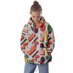 Shapes In Retro Colors On A Green Background Kids  Oversized Hoodie by LalyLauraFLM