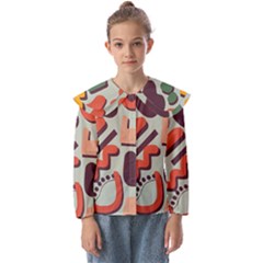 Shapes In Retro Colors On A Green Background Kids  Peter Pan Collar Blouse by LalyLauraFLM