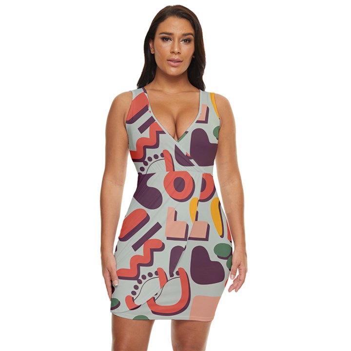 Shapes In Retro Colors On A Green Background Draped Bodycon Dress