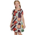 Shapes In Retro Colors On A Green Background Kids  Short Sleeve Tiered Mini Dress View2