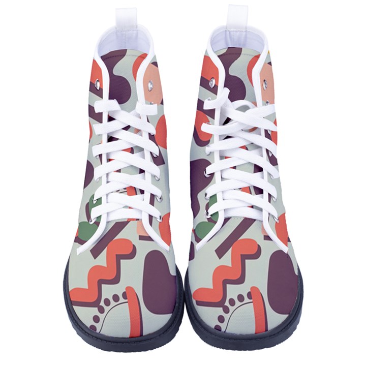 Shapes In Retro Colors On A Green Background Women s High-Top Canvas Sneakers