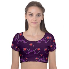 Petal Dot Seamless Pattern Velvet Short Sleeve Crop Top  by Pakjumat