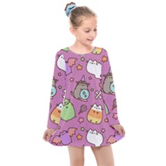 Pusheen Cat Kids  Long Sleeve Dress