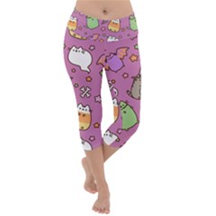 Pusheen Cat Lightweight Velour Capri Yoga Leggings by Pakjumat