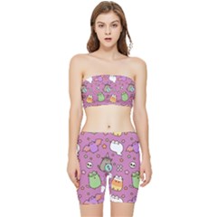 Pusheen Cat Stretch Shorts And Tube Top Set