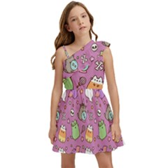 Pusheen Cat Kids  One Shoulder Party Dress