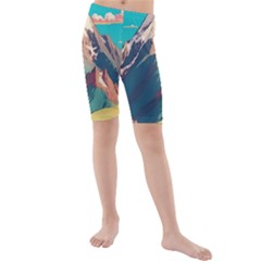 Mountain Mount Fuji Kids  Mid Length Swim Shorts by Pakjumat