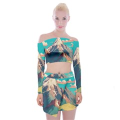 Mountain Mount Fuji Off Shoulder Top With Mini Skirt Set by Pakjumat