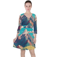 Mountain Mount Fuji Quarter Sleeve Ruffle Waist Dress by Pakjumat