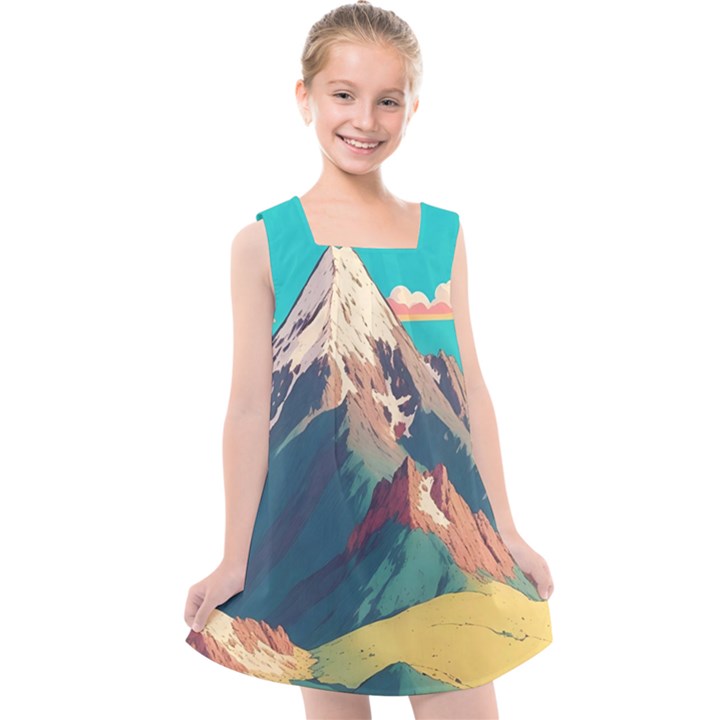 Mountain Mount Fuji Kids  Cross Back Dress