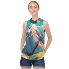 Mountain Mount Fuji High Neck Satin Top by Pakjumat