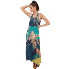 Mountain Mount Fuji V-neck Chiffon Maxi Dress by Pakjumat