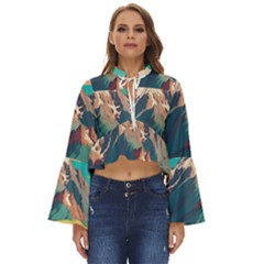 Mountain Mount Fuji Boho Long Bell Sleeve Top by Pakjumat