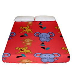 Elephant Monkey Dog Cartoon Fitted Sheet (king Size) by Pakjumat