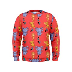 Elephant Monkey Dog Cartoon Kids  Sweatshirt by Pakjumat