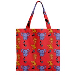 Elephant Monkey Dog Cartoon Zipper Grocery Tote Bag by Pakjumat