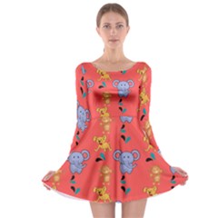 Elephant Monkey Dog Cartoon Long Sleeve Skater Dress by Pakjumat