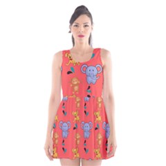 Elephant Monkey Dog Cartoon Scoop Neck Skater Dress by Pakjumat