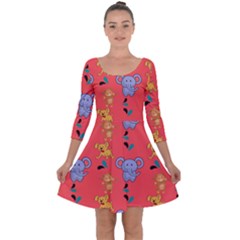 Elephant Monkey Dog Cartoon Quarter Sleeve Skater Dress by Pakjumat