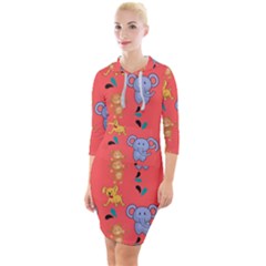 Elephant Monkey Dog Cartoon Quarter Sleeve Hood Bodycon Dress by Pakjumat