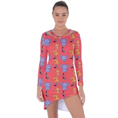 Elephant Monkey Dog Cartoon Asymmetric Cut-out Shift Dress by Pakjumat