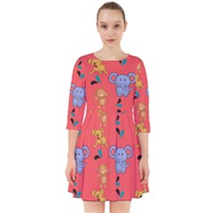 Elephant Monkey Dog Cartoon Smock Dress by Pakjumat