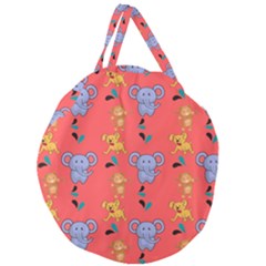 Elephant Monkey Dog Cartoon Giant Round Zipper Tote by Pakjumat