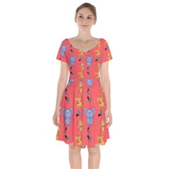 Elephant Monkey Dog Cartoon Short Sleeve Bardot Dress by Pakjumat