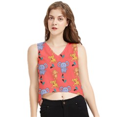 Elephant Monkey Dog Cartoon V-neck Cropped Tank Top