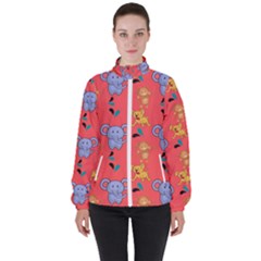 Elephant Monkey Dog Cartoon Women s High Neck Windbreaker by Pakjumat