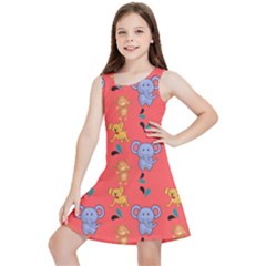 Elephant Monkey Dog Cartoon Kids  Lightweight Sleeveless Dress by Pakjumat