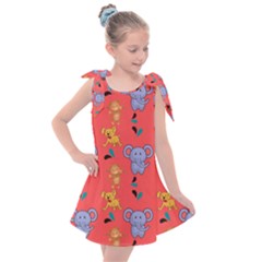 Elephant Monkey Dog Cartoon Kids  Tie Up Tunic Dress by Pakjumat