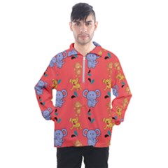 Elephant Monkey Dog Cartoon Men s Half Zip Pullover by Pakjumat