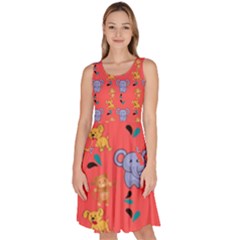 Elephant Monkey Dog Cartoon Knee Length Skater Dress With Pockets by Pakjumat