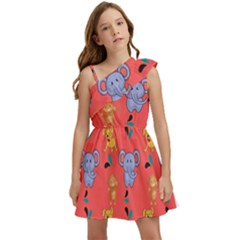 Elephant Monkey Dog Cartoon Kids  One Shoulder Party Dress by Pakjumat