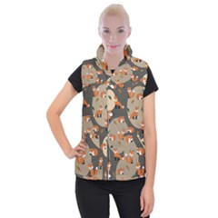 Fox Pattern Women s Button Up Vest