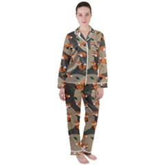 Fox Pattern Women s Long Sleeve Satin Pajamas Set	