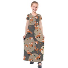 Fox Pattern Kids  Short Sleeve Maxi Dress